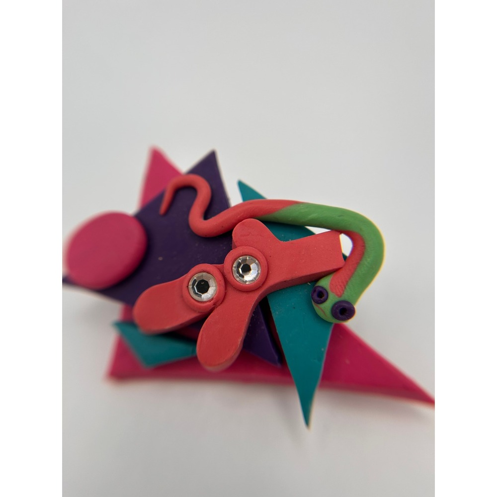 Dianne Brooch Unisex Multi Good Vintage 1990 Polymer Clay Geometric Snake Rhino